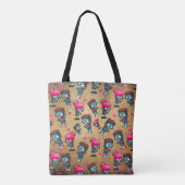 かわいいゾンビの女の子と男とハートのパターン トートバッグ (裏面)