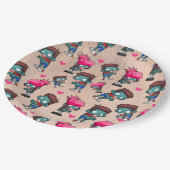 かわいいゾンビの女の子と男とハートのパターン ペーパープレート (アングル)