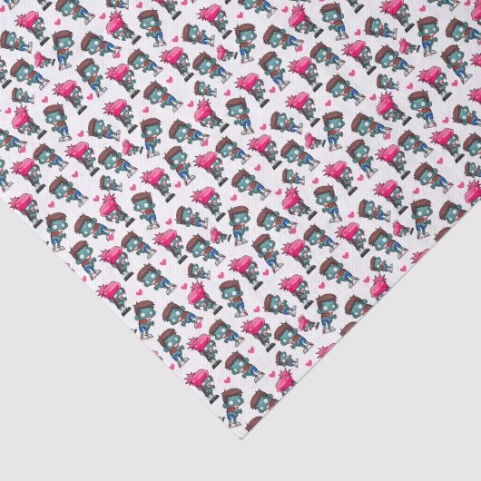 かわいいゾンビの女の子と男とハートのパターン 薄葉紙 (詳細)