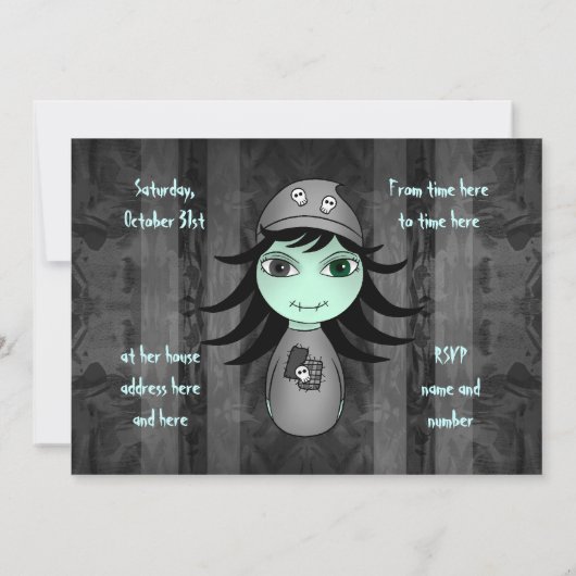 かわいいゾンビハロウィンキッズパーティー 招待状 (裏面)