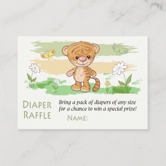 かわいいタイガーおむつラッフルチケット プレイスカード (正面)