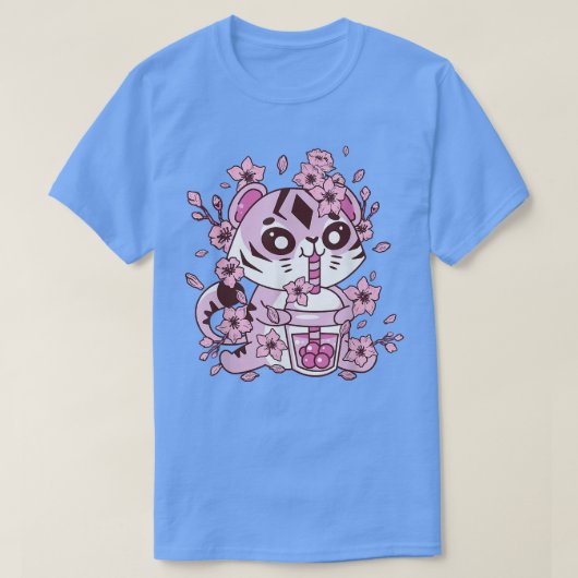 かわいいタイガーとバブルティー、ボバ茶、サク Tシャツ (デザイン正面)