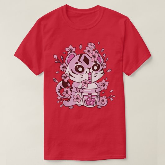 かわいいタイガーとバブルティー、ボバ茶、サク Tシャツ (デザイン正面)
