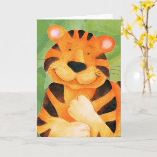 かわいいタイガーアート子供の誕生日カード カード (黄色い花)
