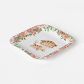 かわいいタイガーウォーターカラーピンクの花紙プレート ペーパープレート (傾斜あり)