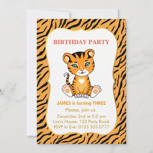 かわいいタイガーキッズ3rdバースデーボーイ 招待状 (正面)