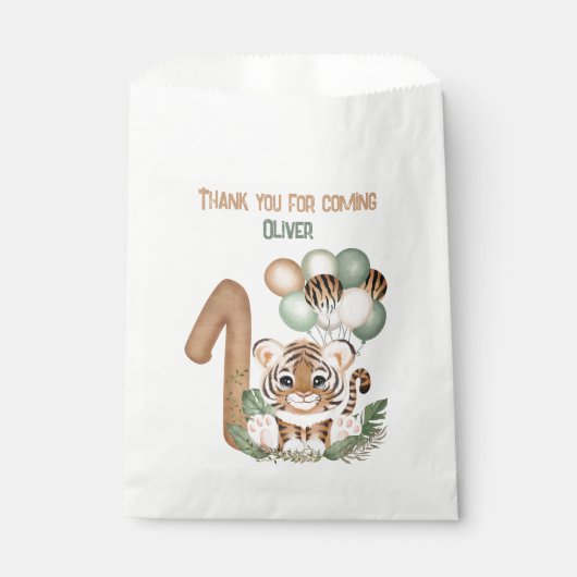 かわいいタイガーサファリワイルドワンボーイ1歳の誕生日パーティー フェイバーバッグ (正面)