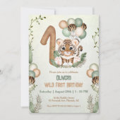 かわいいタイガーサファリワイルドワン1歳の誕生日 招待状 (正面)