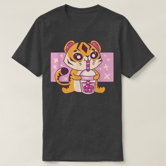 かわいいタイガーベビーとボバティーキュートグラ日本のップ Tシャツ (デザイン正面)
