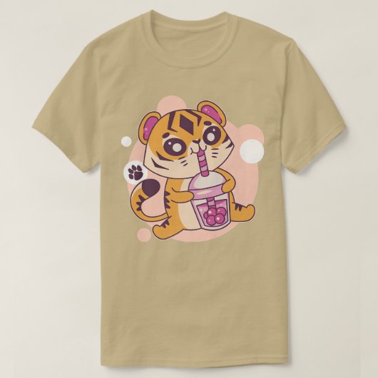かわいいタイガーボバ茶バブルティーアニメかわいい寧子 Tシャツ (デザイン正面)