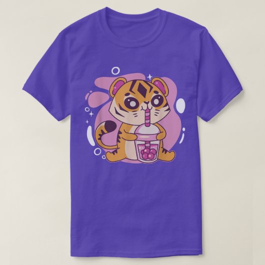かわいいタイガーボバ茶バブルティーアニメかわいい寧子 Tシャツ (デザイン正面)