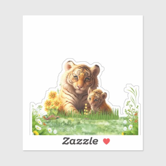 かわいいタイガーママ&ベビーフローラ水彩カスタム切り シール (シート)