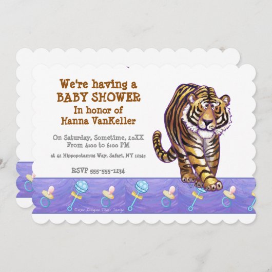 かわいいタイガー赤ちゃんシャワー 招待状 (正面/裏面)