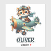 かわいいタイガー飛んでいるキッド飛行機パーソナライズされた シール (シート)