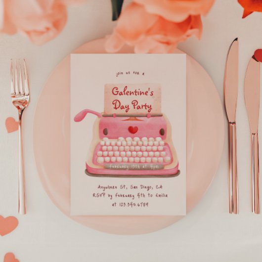 かわいいタイプライター ハート ガレンティンの日 パーティー 招待状