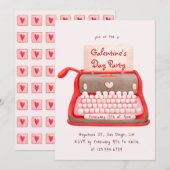 かわいいタイプライター ハート ガレンティーンズデー パーティー 招待状 (正面/裏面)