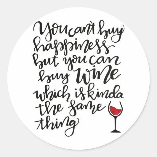 かわいいタイポグラフィワインユーモア ラウンドシール (正面)