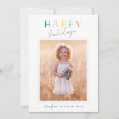 かわいいタイポグラフィ「ハッピーホリデー」レインボーフォト シーズンカード (正面)