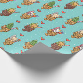 かわいいタイヤキアイスクリームデザートかわいいキャットブルー ラッピングペーパー (角)