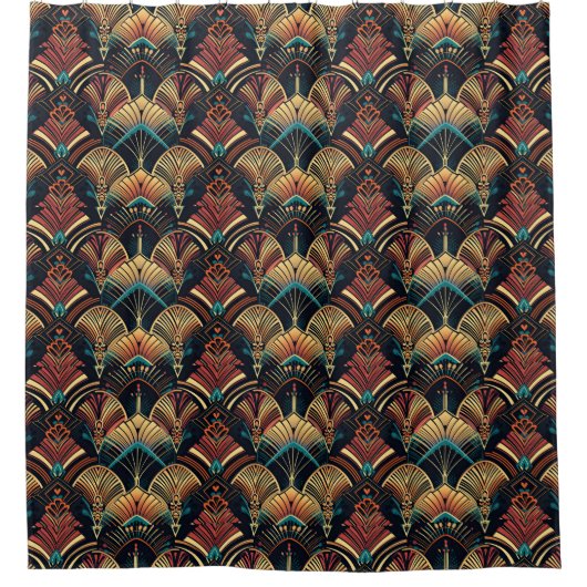 かわいいタイルのアートデコ模様 シャワーカーテン (正面)