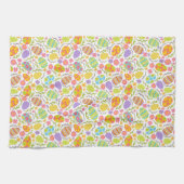 かわいいタイルのイースターバニーの卵 キッチンタオル (横)