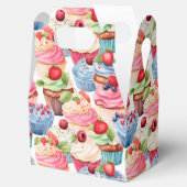 かわいいタイルのカップケーキパーティー フェイバーボックス (オープン)