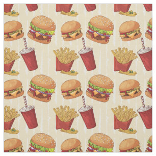 かわいいタイルのハンバーガーとフライドポテト ファブリック
