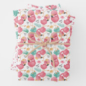 かわいいタイルのママの赤ちゃん女の子ピンクのフラミンゴ  ラッピングペーパーシート (インサイチュ)