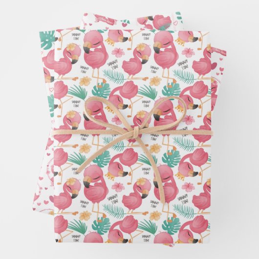かわいいタイルのママの赤ちゃん女の子ピンクのフラミンゴ  ラッピングペーパーシート (インサイチュ)