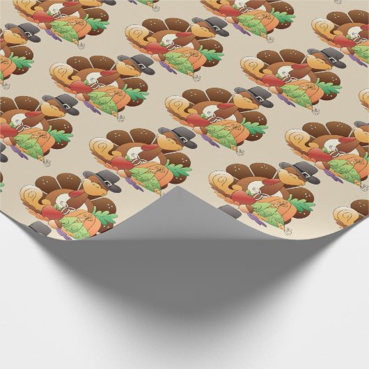 かわいいタイルを張られた感謝祭の七面鳥の巡礼者の覆い ラッピングペーパー (角)