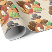 かわいいタイルを張られた感謝祭の七面鳥の巡礼者の覆い ラッピングペーパー (ロールコーナー)