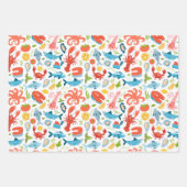 かわいいタイルビーチシーフードパターンパーティー ラッピングペーパーシート (正面2)