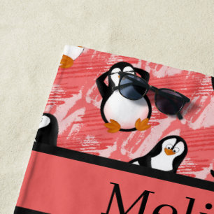 かわいいタイルビーチペンギンの名前を追加 ビーチタオル