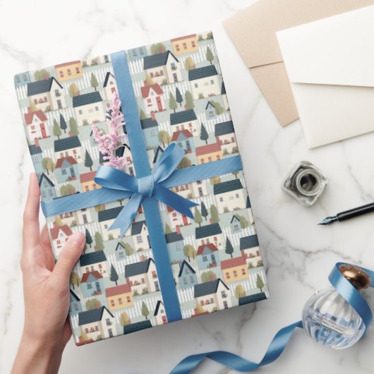 かわいいタイル張りのコテージコアハウス温暖化パーティー ラッピングペーパー (ギフト)
