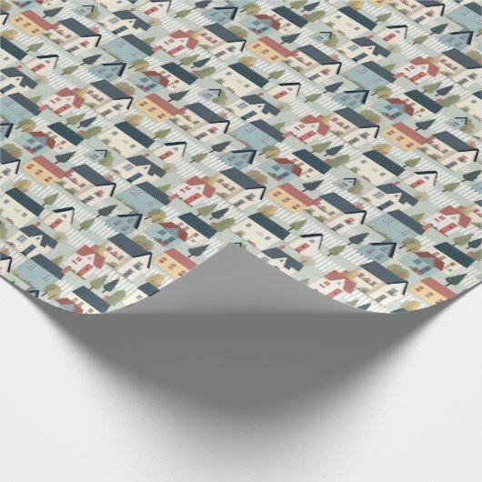 かわいいタイル張りのコテージコアハウス温暖化パーティー ラッピングペーパー (角)