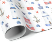 かわいいタイル張りのライトハウスビーチパーティー ラッピングペーパー (ロールコーナー)