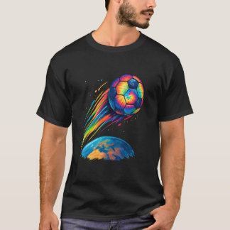 かわいいタイ＋ダイ＋サッカーボール＋レインボー＋フットボール＋コズミックS Tシャツ