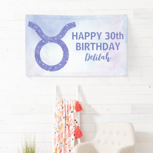 かわいいタウロスカスタムサイン紫の誕生日パーティー 横断幕 (インサイチュ)