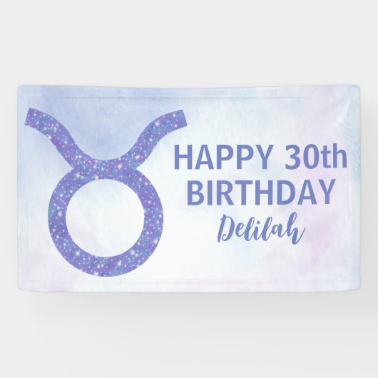 かわいいタウロスカスタムサイン紫の誕生日パーティー 横断幕 (横)