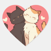 かわいいタキシードかわいい猫とハート ハートシール (正面)