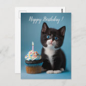 かわいいタキシード子猫に誕生日のカップケーキ ポストカード (正面/裏面)