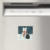 かわいいタキシード猫と雪だるま絵画の磁石 マグネット (インサイチュ (食洗機))
