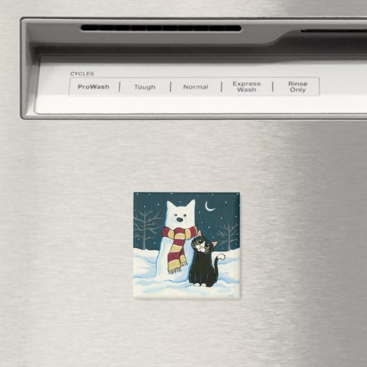かわいいタキシード猫と雪だるま絵画の磁石 マグネット (インサイチュ (食洗機))