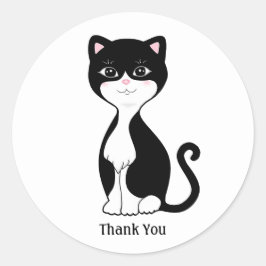 かわいいタキシード猫のキャラクター ありがとう ラウンドシール
