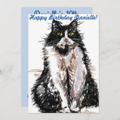 かわいいタキシード猫の動物の誕生日子供の招待状 招待状 (正面/裏面)