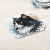 かわいいタキシード猫の水彩画 ペーパーコースター (アングル)
