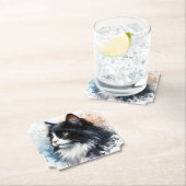 かわいいタキシード猫の水彩画 ペーパーコースター (インサイチュ)