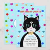 かわいいタキシード猫の誕生日 + マルチカラー コンフェティ 招待状 (正面/裏面)