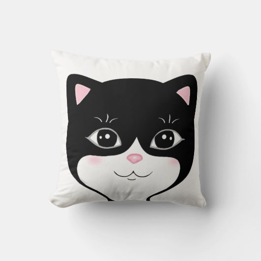 かわいいタキシード猫の顔 クッション (正面)