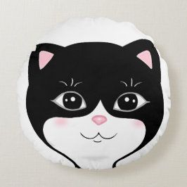かわいいタキシード猫の顔 ラウンドクッション